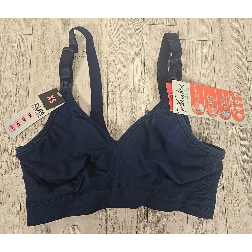 Playtex Nursing Bra XS Flexes to Fit 32B to 34C Navy Blue Cool Comfort NEW